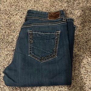 BKE Dark Blue Boot Cut “Harper” Jeans with Studded Pocket